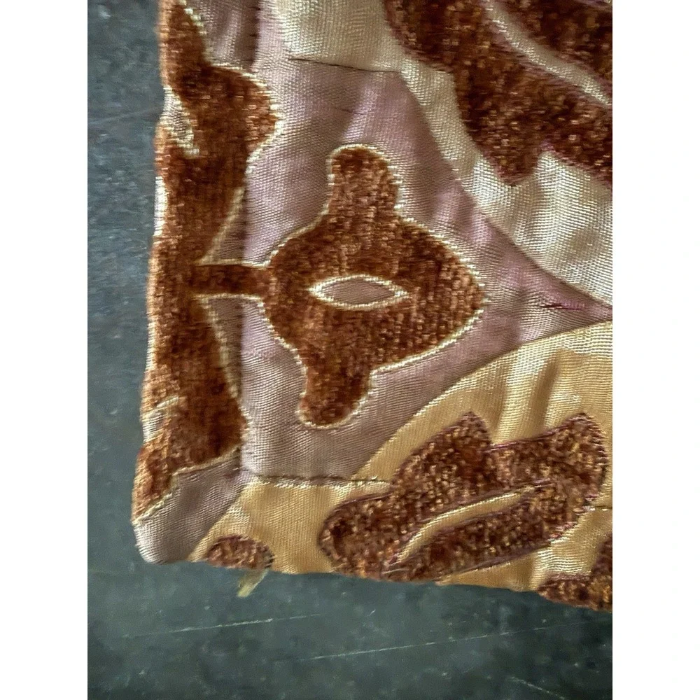 Nicole Miller NY Pillow Cover 28x21 Brown Gold Cut Velvet Medallion Chenille